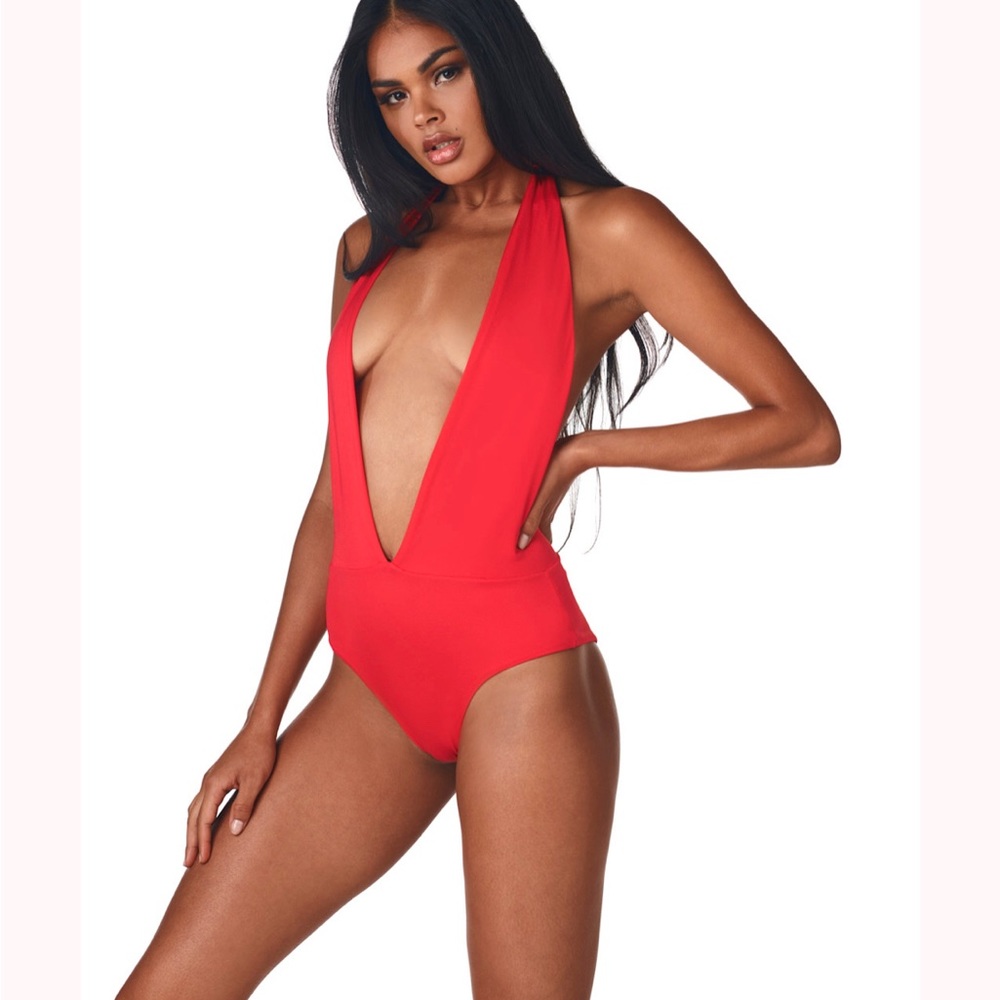 Syrena Swimwear Ruby Red Deep Plunge One Piece S Swimsuit